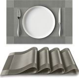 Loti Living Placemats 4 Stuks – Placemats Kunststof – Placemats Plastic - Onderlegger -30x45cm – Metallic grijs
