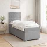 vidaXL Boxspringbed met matras, lichtgrijs, 100 x 200 cm, stof