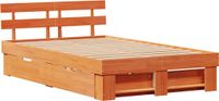 vidaXL Bedframe met lade Wasbruin 135 x 190 cm Massief grenenhout