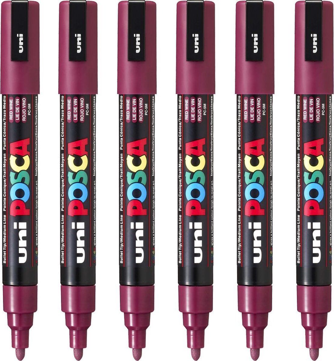Posca Stiften PC-5M Medium Tip - verfstiften - Wijnrood - 6 stuks