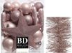 Decoris Décoration de Noël boules de Noël en plastique 5-6-8 cm - étoile pointe - guirlandes de papier aluminium - rose pâle - 35x pièces