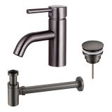 Fortifura Calvi wastafelkraanset - laag - met verlaagde sifon - PVD - geborsteld gunmetal