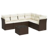vidaXL Loungeset met kussens, polyrotan, bruin