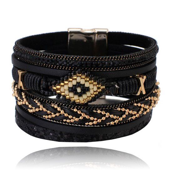 Deja Jewels Zwarte dames armband met kristal en goudkleurige details