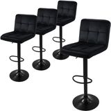 ML-Design Set van 4 barkrukken zwart fluweel met rugleuning en voetensteun, in hoogte verstelbaar 63-83cm