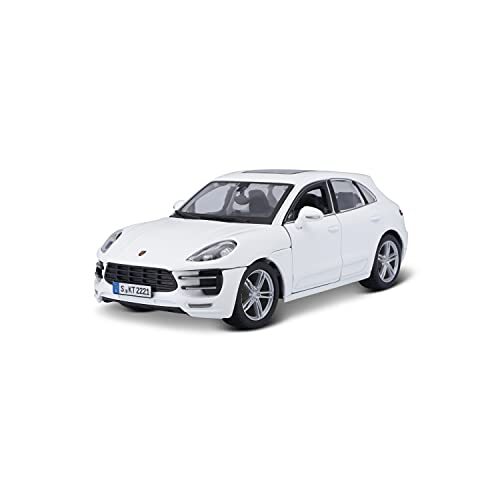 Bburago Porsche Macan: modelauto op schaal 1:24, deuren en motorkap om te openen, bestuurbaar, 19 cm, wit (18-21077W)