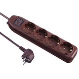 Electraline 62062, stekkerdoos 4-voudig met schakelaar, kabel 1,5 m/meervoudige stekkerdoos/tafelcontactdoos, donker hout, bruin