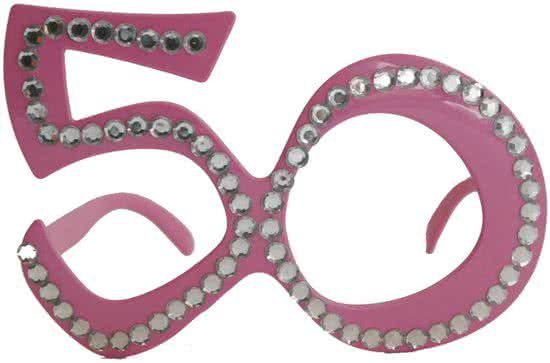 Folat 50 Jaar Roze Bril met Diamantframe