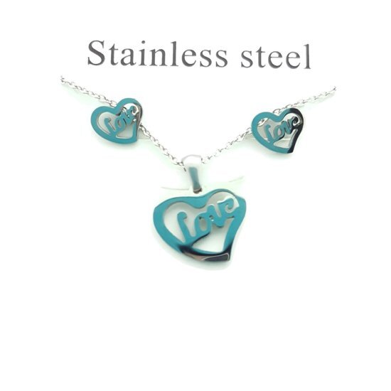 Aramat Jewels Sieradenset-oorbellen en ketting hartje love-staal-dames-50cm