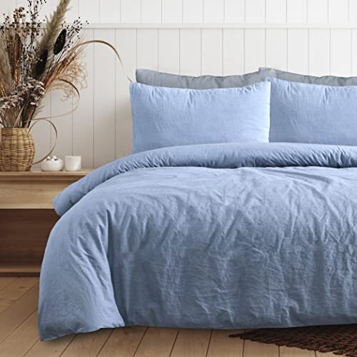 Sleepdown Sleepdown 100% puur katoen effen kleurstof denim blauw dekbedovertrek quilt kussenslopen beddengoed set zacht onderhoudsvriendelijk - king (230 cm x 200 cm)