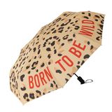 Fisura – Originele opvouwbare paraplu “born to be wild” met luipaardprint. Klein automatisch damesparaplu. Reisformaat. Windbestendig. 96 cm diameter bij open.