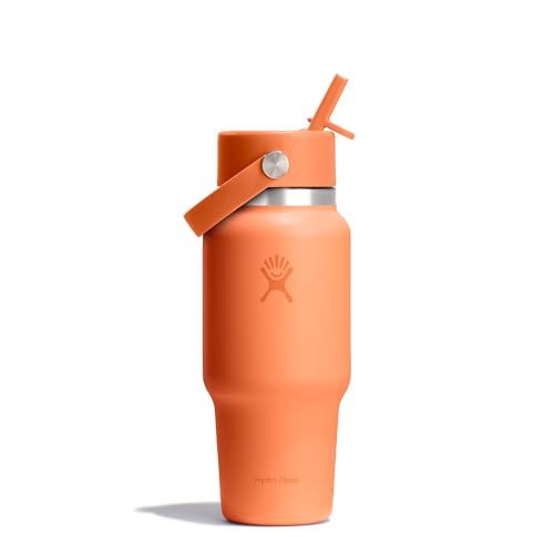 Hydro Flask Wide Flex Straw Travel Bottle 710 ml (24 oz) – Lekvrij, Geïsoleerd, Geschikt voor Bekerhouders – Houdt Drankjes 24 Uur Koud – Flex Straw Cap – Nectar Orange