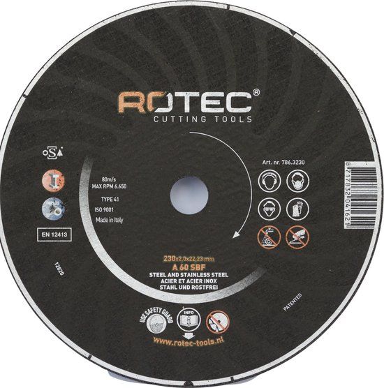 Rotec Doorslijpschijf t.b.v. staal en RVS ø230x2,0xø22,2 Goldline (25 stuks)