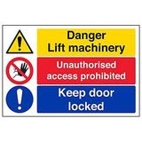 VSafety Lift Machinery/Onbevoegde Toegang/Houd Deur Vergrendeld Teken - 300mm x 200mm - 2mm Rigid Plastic