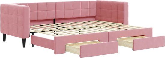 vidaXL Slaapbank met onderschuifbed en lades 80x200 cm fluweel roze
