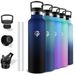 Grsta Thermosfles, 1 liter, BPA-vrij, sportfles met rietje, lekvrij, roestvrijstalen waterfles, houdt 12 uur warm / 24 uur koud, voor camping, yoga