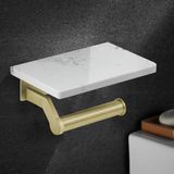 HOIMPRO Gouden roestvrijstalen toiletpapierhouder met natuurlijk marmeren plank