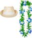 Merkloos Carnaval verkleed set - Tropische Hawaii party - Ibiza strohoedje - en bloemenkrans groen/blauw - pour Adultes