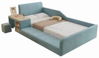StarTech Kinderbed - Enkelbed 90 x 200 cm - Bureau en krukje - Opbergvak - Fluweelbekleding - Zachte hoofdbord - Blauw en neutraal