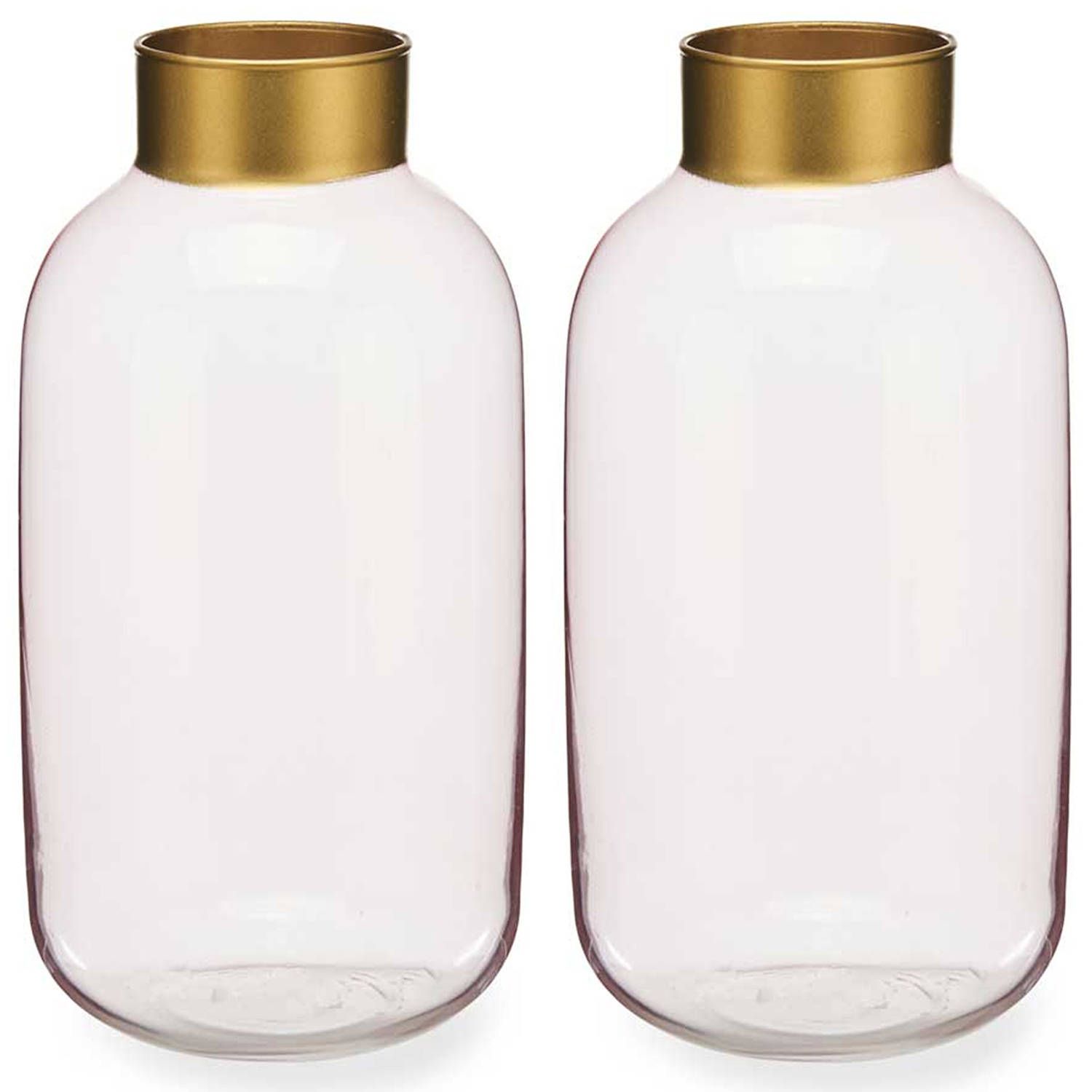 Gift Decor Bloemenvazen 2x - Luxe Decoratie Glas - Roze/Goud - 14 x 30 cm - Transparant