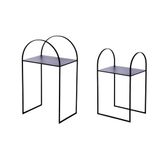 Casablanca set van 2 bijzettafeltjes lokko - glas en metaal - zwart - hoogte 70 cm x breedte 40 cm