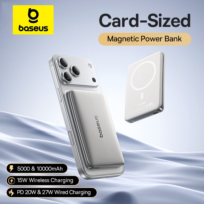 Baseus 10000 mAh magnetische powerbank PD 27 W, 5000 mAh magnetische powerbank PD 20 W kaartformaat powerbank voor iPhone 17 Samsung