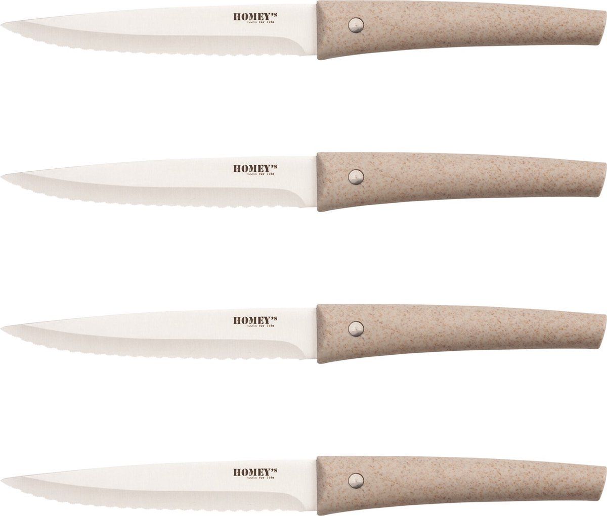 Homey's Vitt steakmessenset - 4-delig - RVS/tarwegras - microkartel