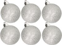 Billiet - Vanlaere 6x pièces boules de Noël pailletées en plastique argent 8 cm