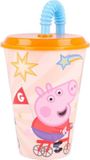 Peppa Pig Drinkbeker met rietje - Oranje/Roze - 430 ml - Kunststof - BPA-vrij - Vaatwasserbestendig