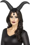 Smiffys Halloween Haarband/diadeem met demonische grote hoorns - zwart - dames - queen