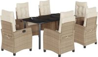 vidaXL 7-delige tuinset met kussens, beige, van polyrotan