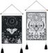 Unyqoos Petits tapisseries avec pompons, lune et soleil, papillon, mites, tarot, tapisserie, tapisserie, fleurs de jardin mystérieuses, tapisserie, noir et blanc, 35 x 50 cm