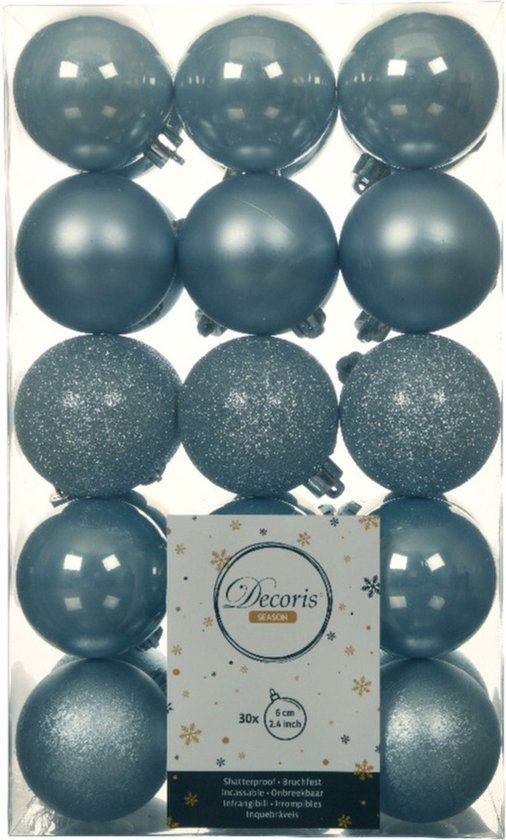 Decoris Kerstballen - 30 stuks - lichtblauw - 6 cm - kunststof