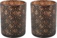 Countryfield Luxe theelichthouder - 2x stuks - Fantasy - glas - zwart/brons - D8 x H10 cm