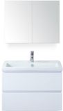 BES LED Vogue Badmeubelset 80 cm - Greeplijst in Kleur - Wit Hoogglans - Keramische Wastafel Wit 1 Kraangat met Spiegelkast