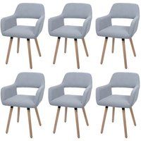 HWC-A50 II Set van 6 eetkamerstoelen, keukenstoel gestoffeerd, hout stof/textiel koord (400g/m²) MVG ~ lichtgrijs