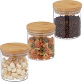 Merkloos Relaxdays Voorraadpotten - Bamboe Deksel - 3 Stuks - Klein - Glas - Luchtdicht - Transparant-Naturel