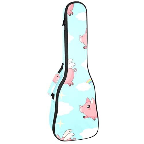 UEKWLOSDN Schattige Ccartoon roze varken wolk sopraan ukelele hoesje tenor ukelele tas voor volwassenen ukelele hoes met verstelbare bandjes waterdichte ukelele gewatteerde tas