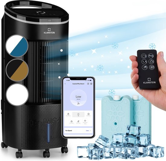 Klarstein Icewind Plus Smart air cooler met water - 7l - 330 m³/h - luchtkoeler ventilator luchtbevochtiger luchtreiniger functie - air conditioner portable met WiFi - mobiele airco zonder afvoerslang