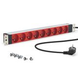Stekkerdoos 19 inch 9 stopcontacten rood type E Frans
