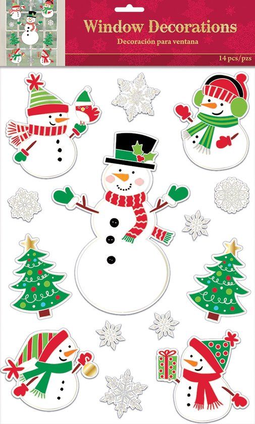 Amscan Sneeuwpop Raamdecoratie - 12 Stuks - Vinyl - Kerst