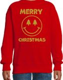 Bellatio Decorations Kersttrui jongens/meisjes - Merry Christmas - rood - glitter goud 122/128