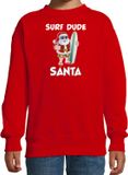Bellatio Decorations Surf dude Santa fun Kerst sweater / Kerst trui rood voor kinderen - Kerstkleding / Christmas outfit 152/164