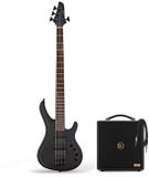 G4M Gear4music G4M 878 Bass Guitar, All Black & Eden Orbiter 8 Combo Amp