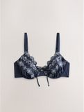 Next - Dames - Versierde DD+ bikinitop met beugels - Steel Blue/Ecru