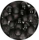 G. Wurm Kerstballen - set 50x st - zwart - mix 3, 4 en 6 cm - kunststof