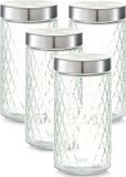 Zeller Keuken Voorraadpotten / Bewaarpotten - 4x - 1500 ml - Geruit Glas - 11 x 22 cm