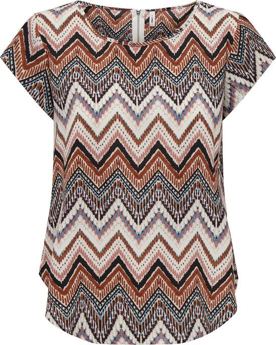 ONLY ONLVIC S/S AOP TOP NOOS Dames Top - Cloud Dancer;Arabian Zigzag - Maat 40