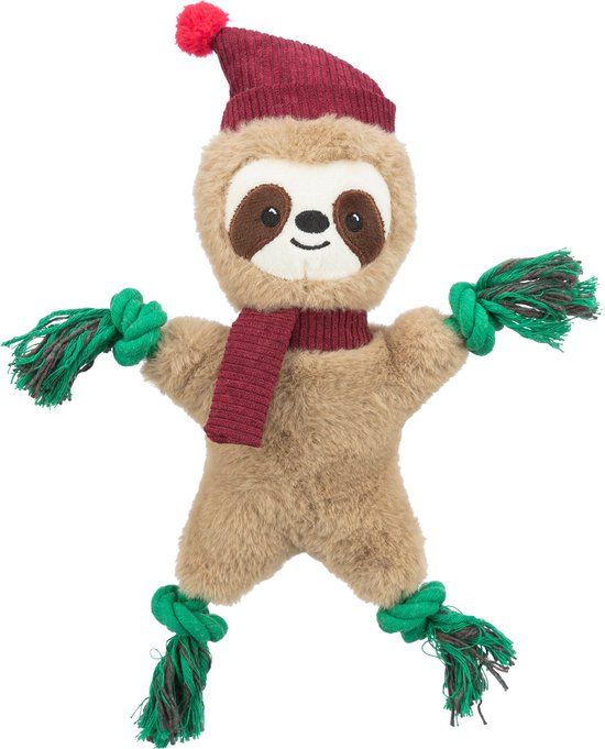 Trixie Xmas luiaard pluche hondenspeeltje met flostouw en geluid