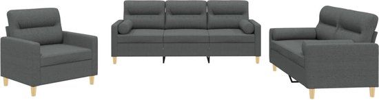 vidaXL 3-delige Loungeset met kussens stof donkergrijs